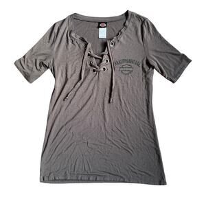 Harley Davidson Women's Lace up Gray Tee Size Small